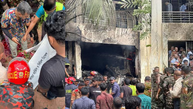 রাজধানীর উত্তরায় দিয়াবাড়িতে বাংলাদেশ বিমানবাহিনীর প্রশিক্ষণ বিমান বিধ্বস্ত